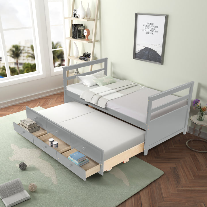 SOVN Modern Twin Daybed Frame with Trundle and Extra Drawers